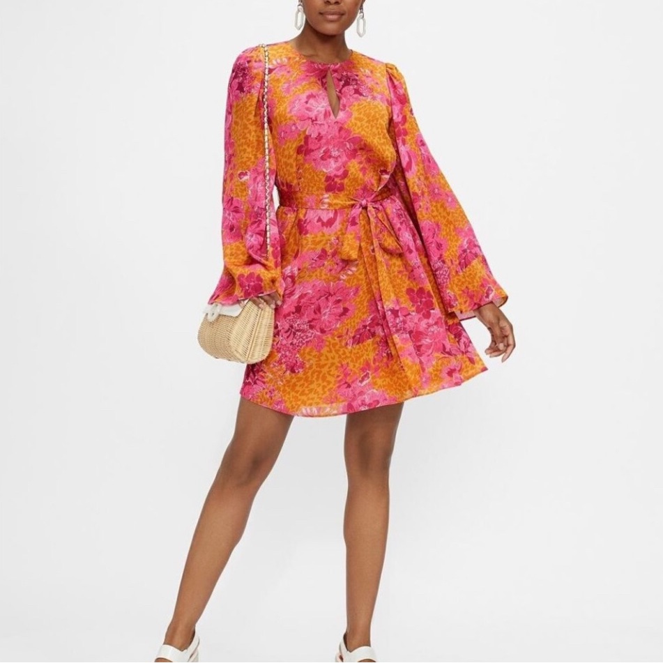 Ted Baker Pink Orange Bishop Sleeve Sundress